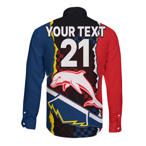 custom-text-and-number-nrl-combine-dolphins-and-cowboys-long-sleeve-button-shirt