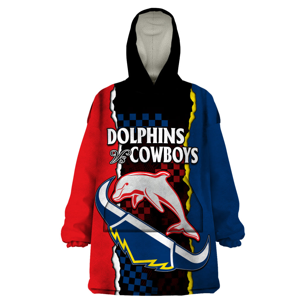 custom-text-and-number-nrl-combine-dolphins-and-cowboys-wearable-blanket-hoodie