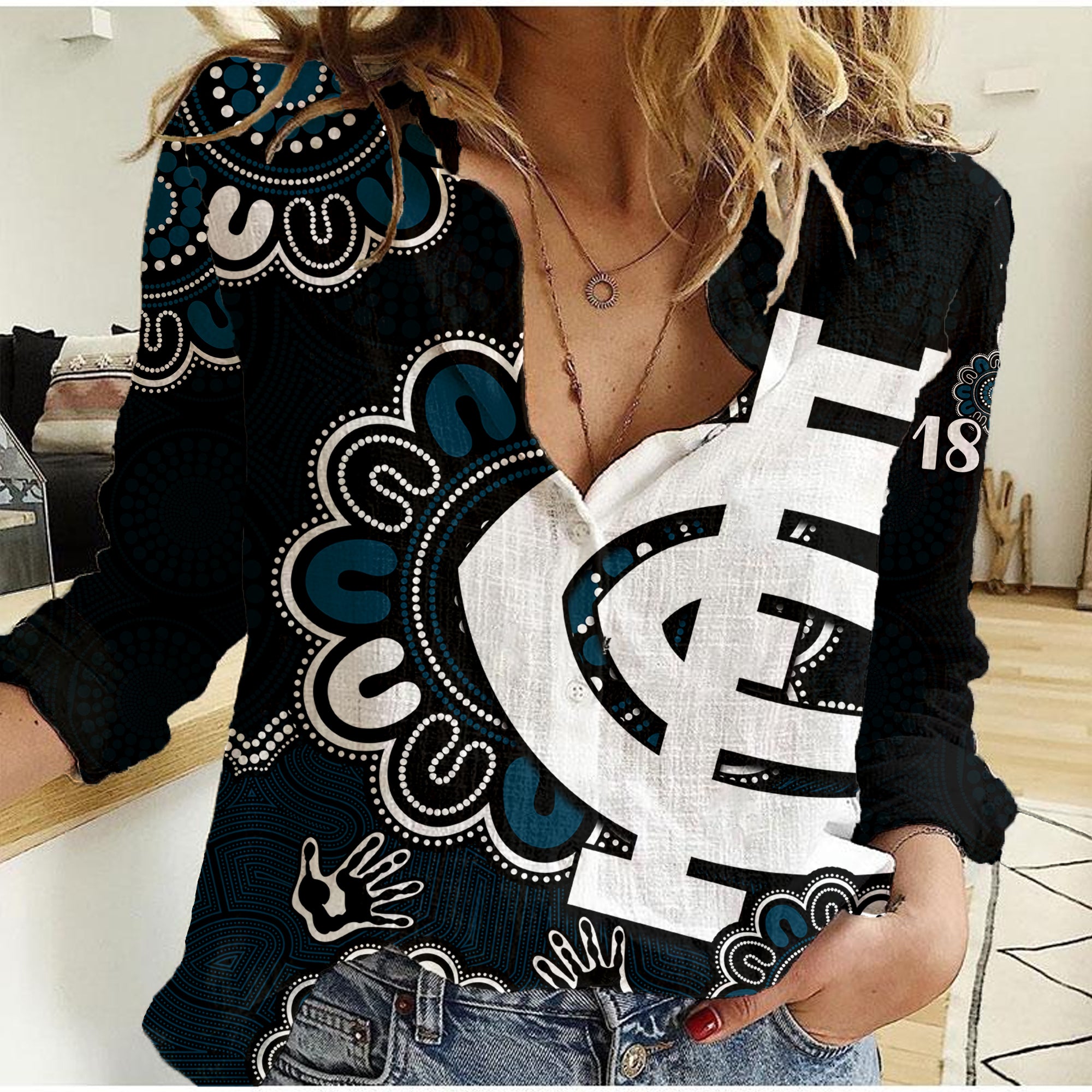 afl-carlton-blues-1864-aboriginal-women-casual-shirt