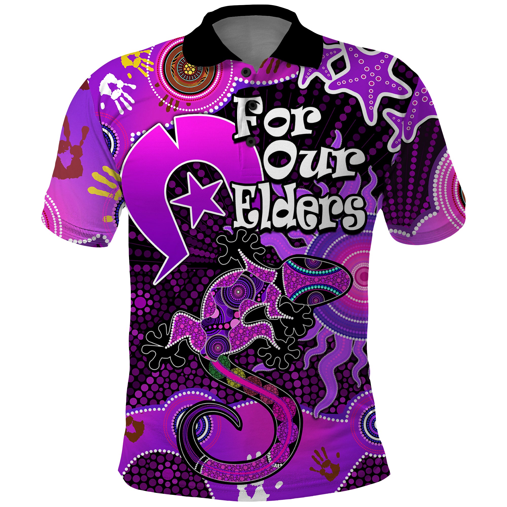 aboriginal-naidoc-week-2023-polo-shirt-turtle-lizard-sun
