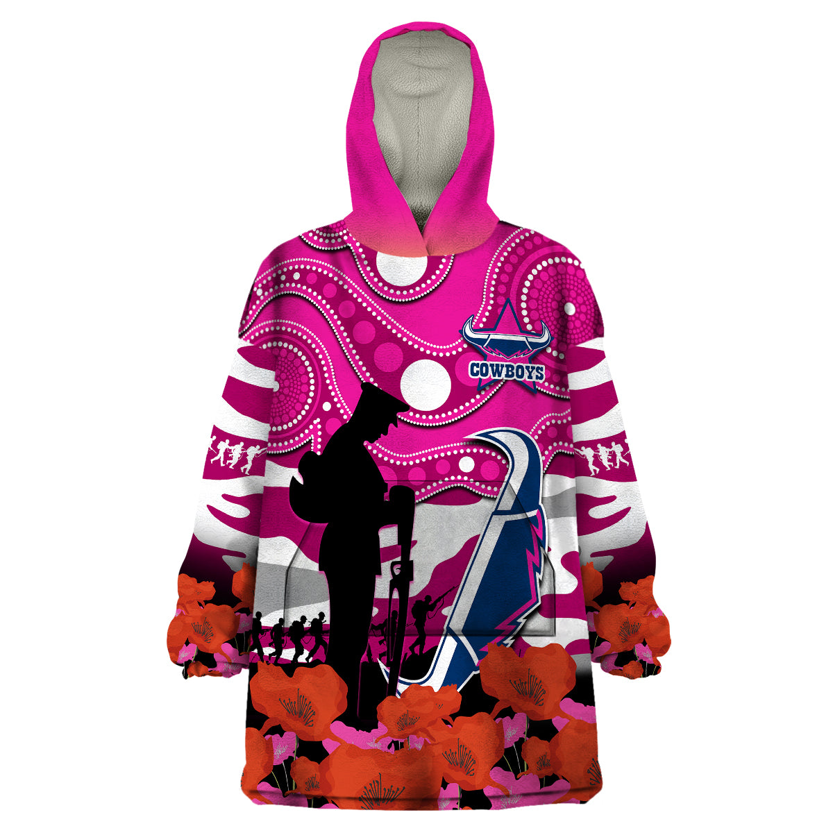 cowboys-rugby-anzac-2023-wearable-blanket-hoodie-poppy-mix-aboriginal-magenta-version
