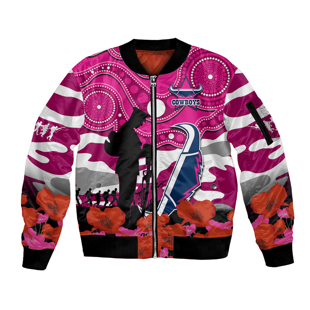 custom-text-and-number-cowboys-rugby-anzac-2023-sleeve-zip-bomber-jacket-poppy-mix-aboriginal-magenta-version