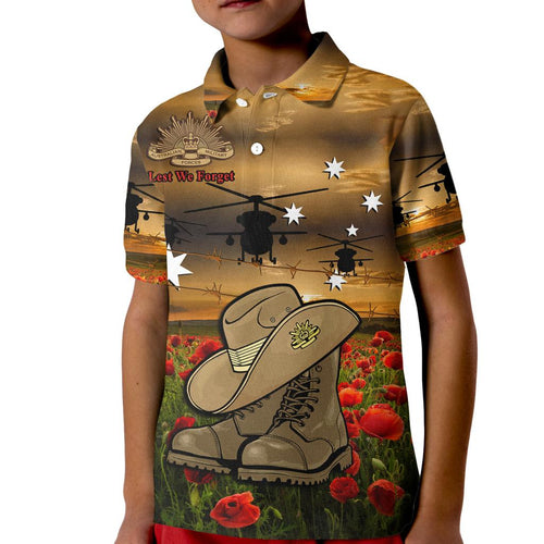 australian-anzac-kid-polo-shirt-slouch-hat-and-army-boots-with-poppy