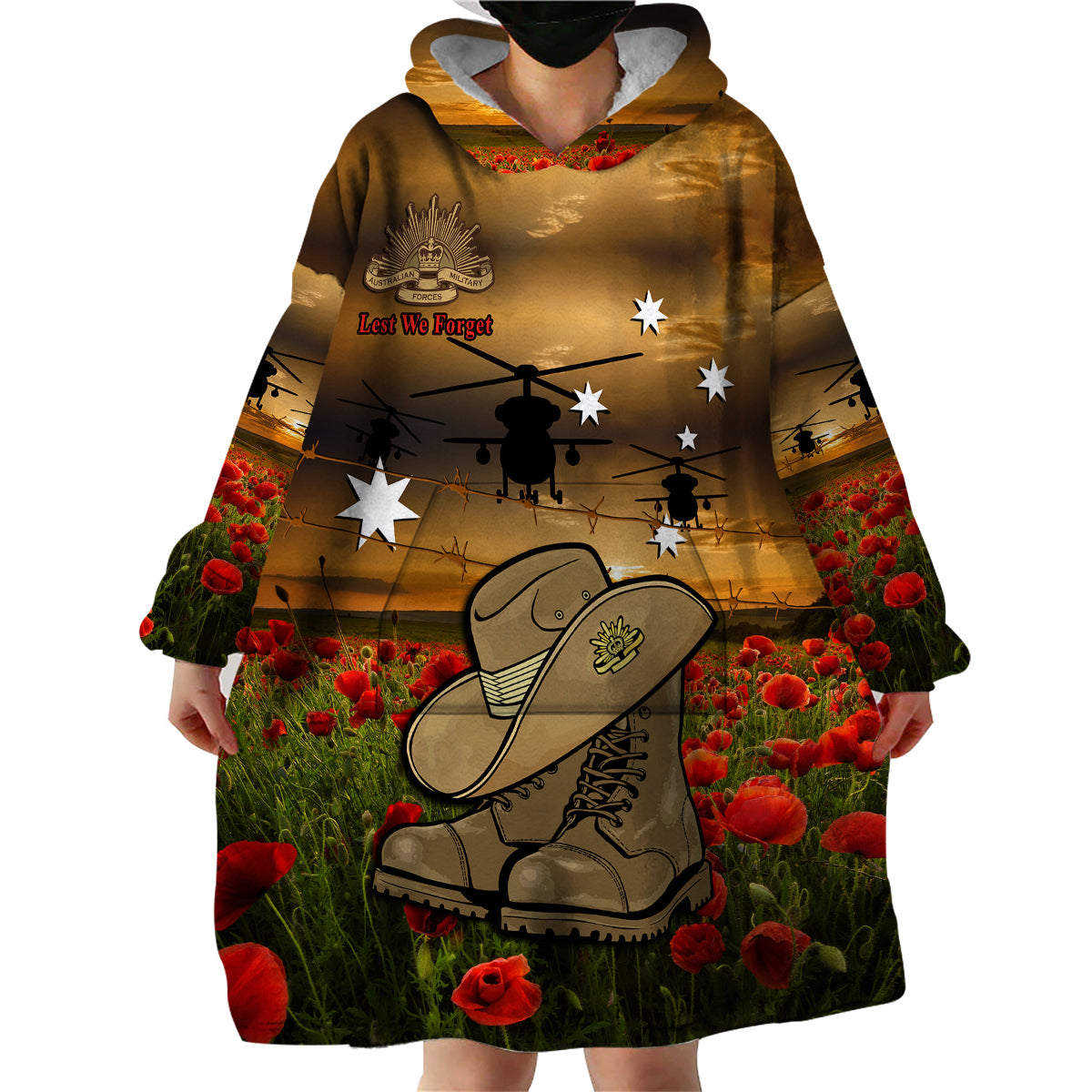 australian-anzac-wearable-blanket-hoodie-slouch-hat-and-army-boots-with-poppy