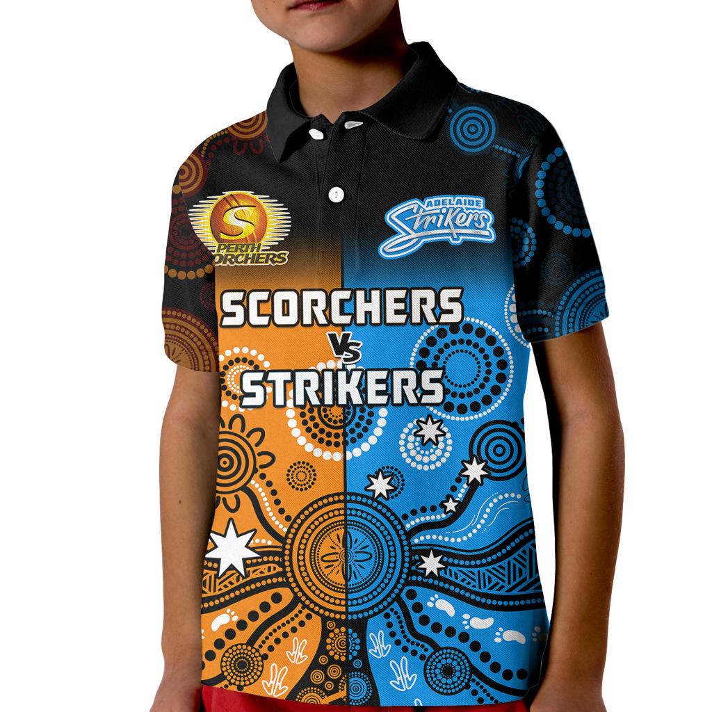 perth-scorchers-and-adelaide-strikers-cricket-kid-polo-shirt-aboriginal-art