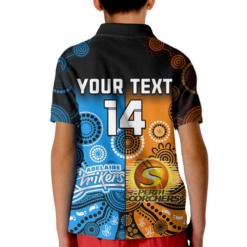 custom-text-and-number-perth-scorchers-and-adelaide-strikers-cricket-kid-polo-shirt-aboriginal-art