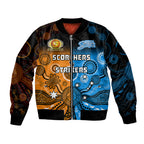 custom-text-and-number-perth-scorchers-and-adelaide-strikers-cricket-sleeve-zip-bomber-jacket-aboriginal-art
