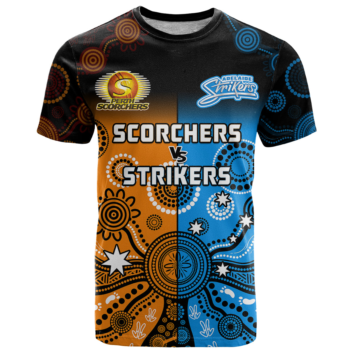 custom-text-and-number-perth-scorchers-and-adelaide-strikers-cricket-t-shirt-aboriginal-art