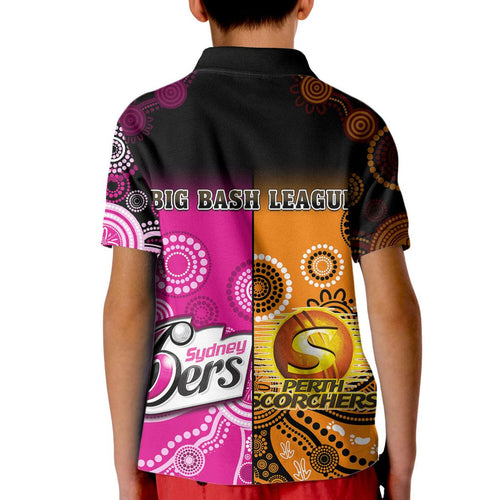 perth-scorchers-and-sydney-sixers-cricket-kid-polo-shirt-aboriginal-art