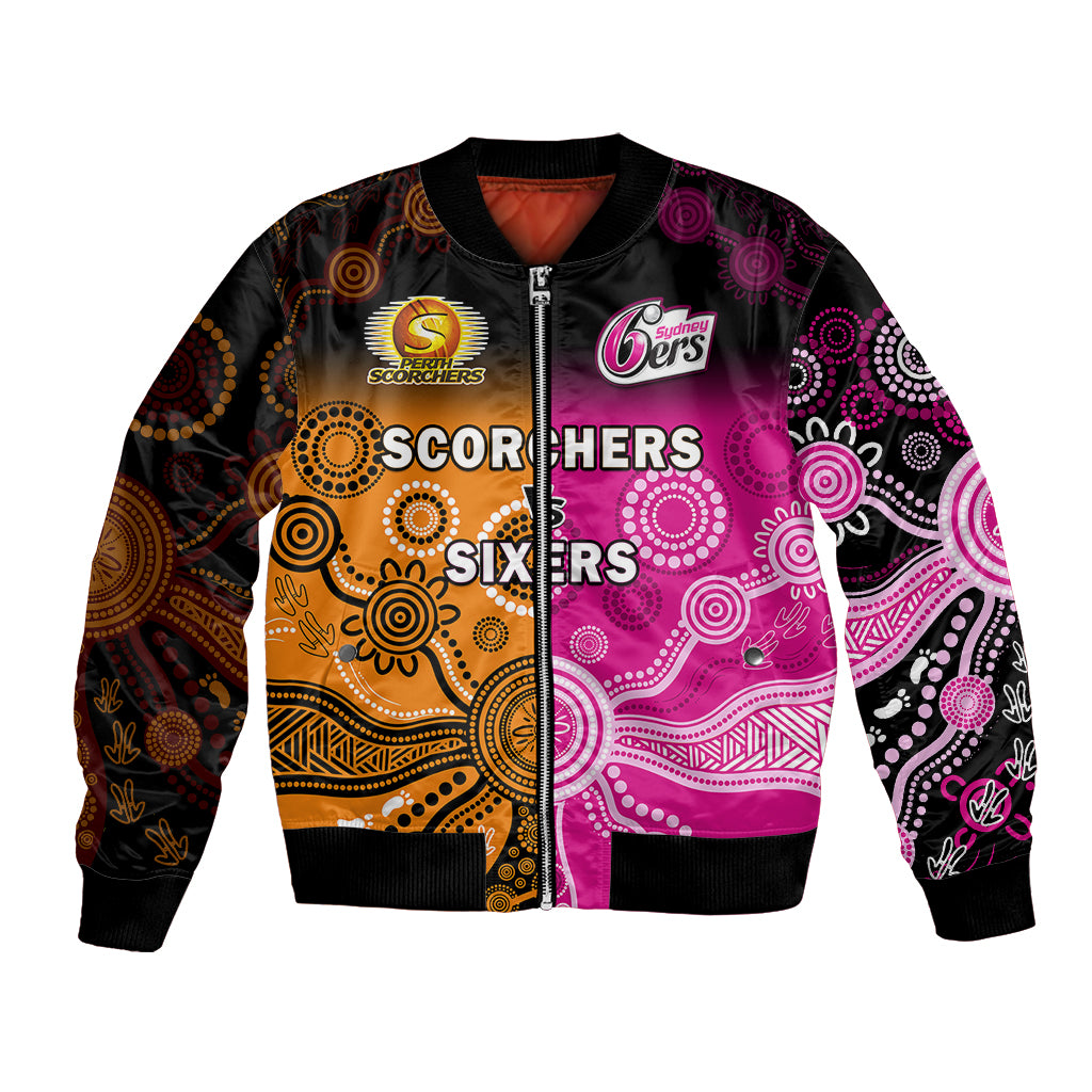custom-text-and-number-perth-scorchers-and-sydney-sixers-cricket-bomber-jacket-aboriginal-art