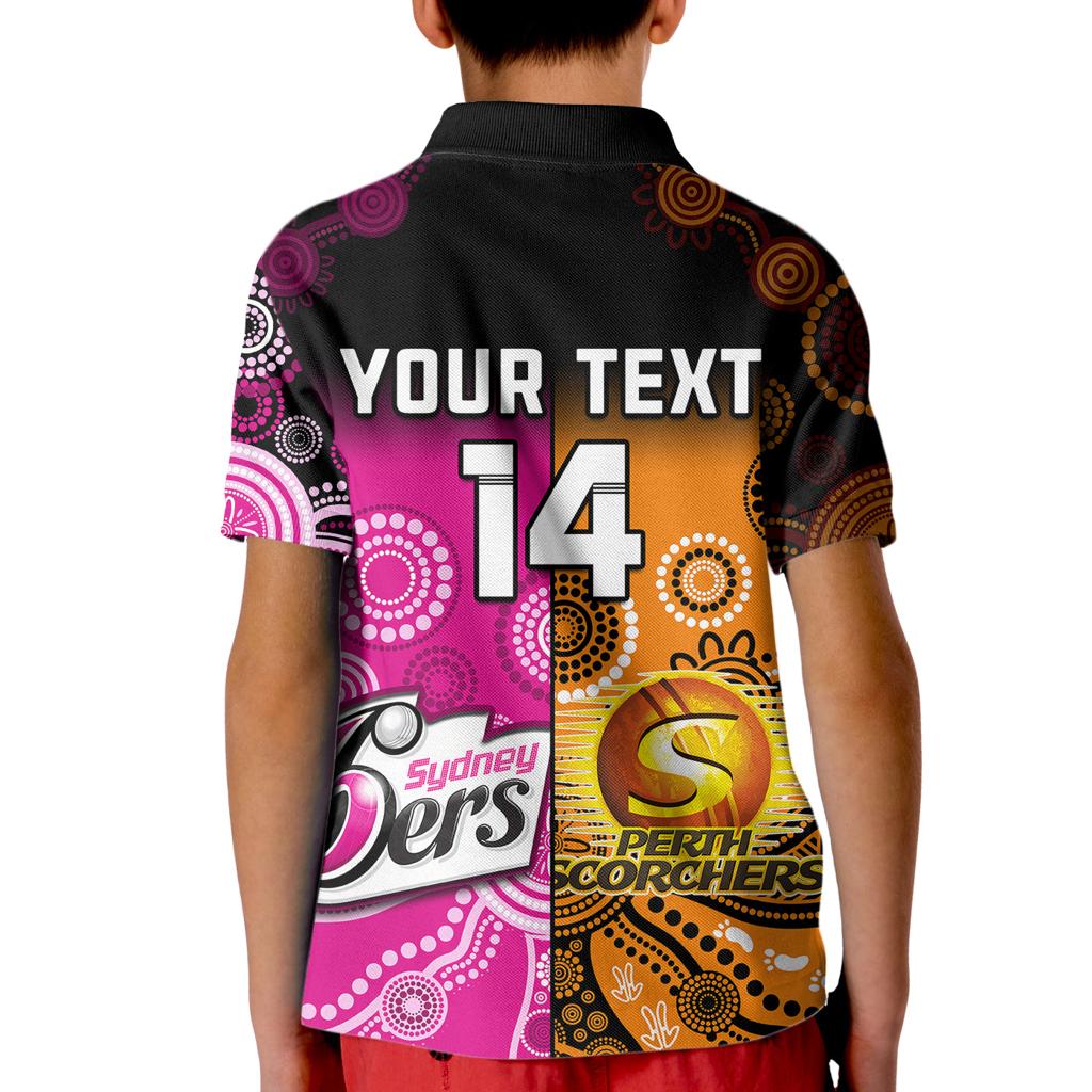 custom-text-and-number-perth-scorchers-and-sydney-sixers-cricket-kid-polo-shirt-aboriginal-art