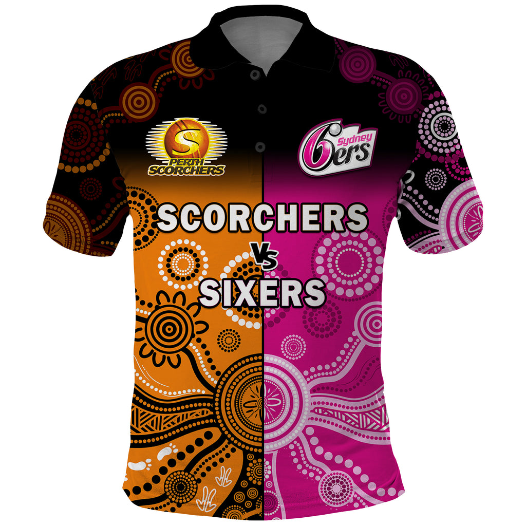 custom-text-and-number-perth-scorchers-and-sydney-sixers-cricket-polo-shirt-aboriginal-art