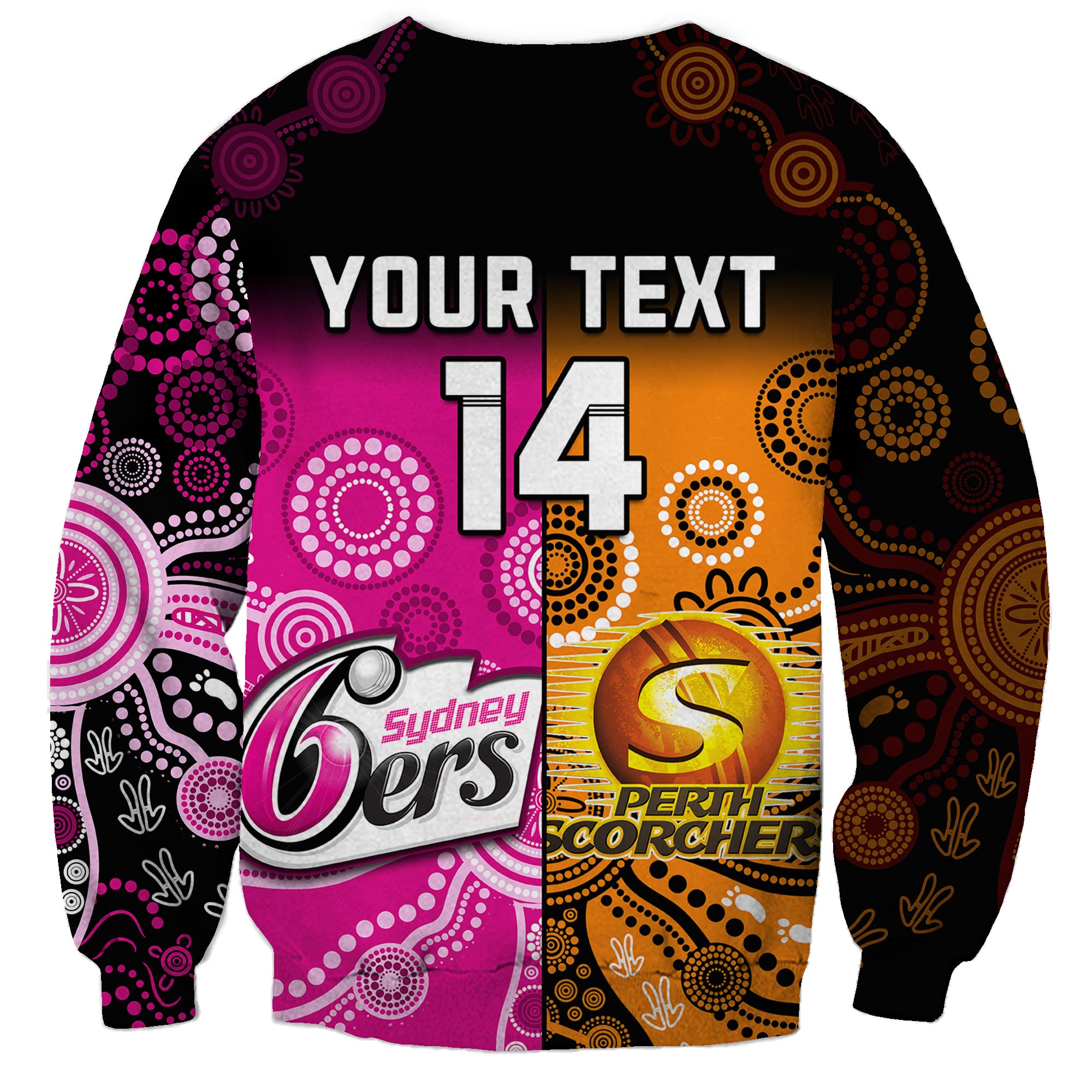 custom-text-and-number-perth-scorchers-and-sydney-sixers-cricket-sweatshirt-aboriginal-art