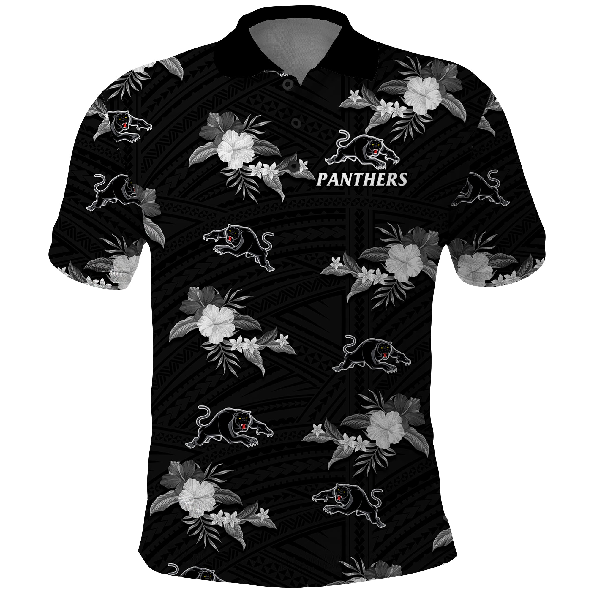 custom-text-and-number-panthers-rugby-polo-shirt-polynesian-tribal-mix-tropical-hawaiian-style