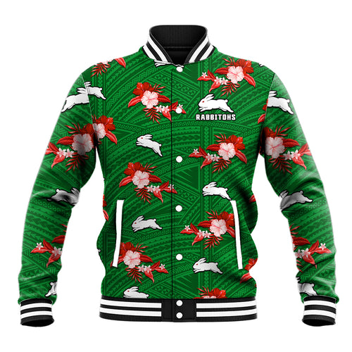 custom-text-and-number-rabbitohs-rugby-baseball-jacket-polynesian-tribal-mix-tropical-hawaiian-style