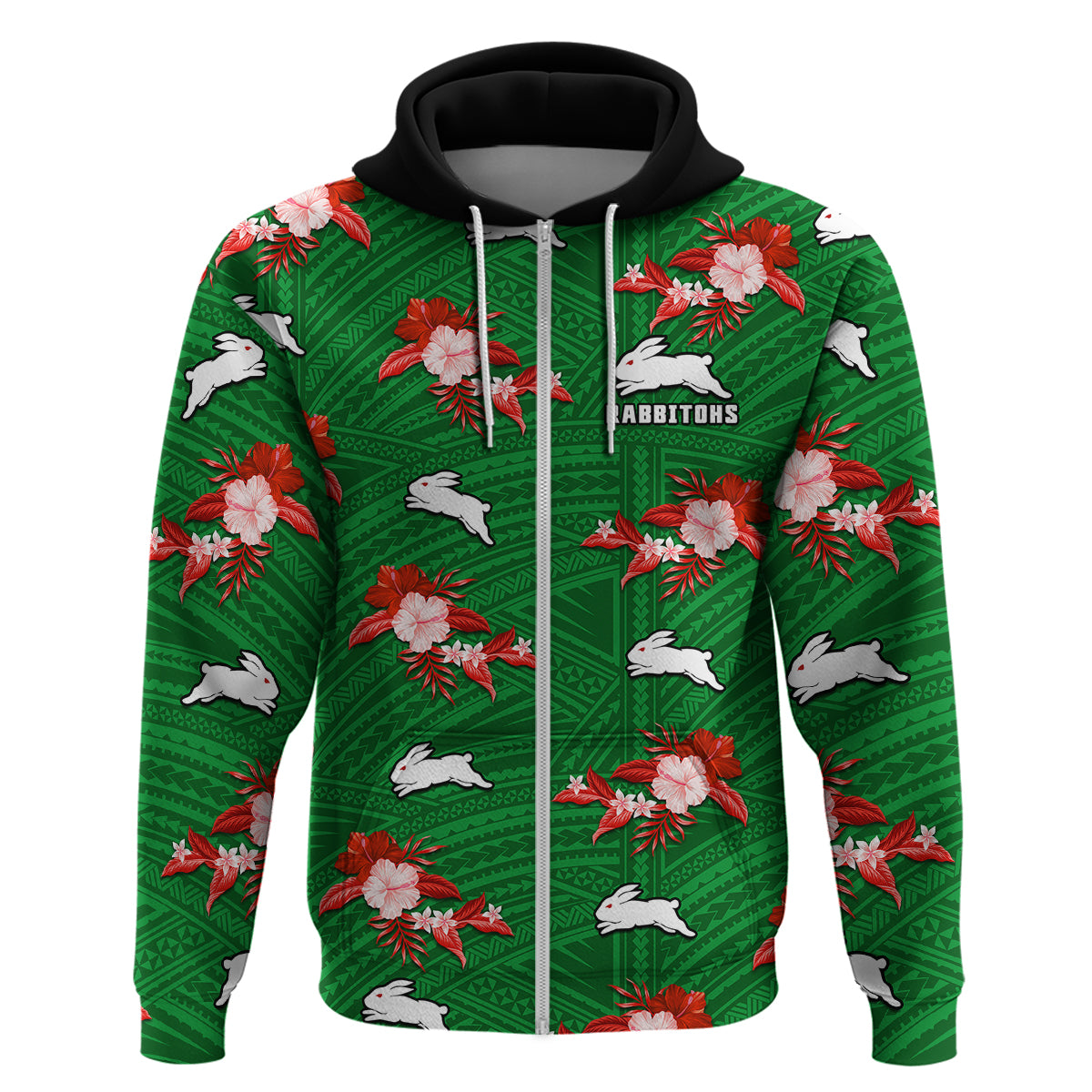 custom-text-and-number-rabbitohs-rugby-hoodie-polynesian-tribal-mix-tropical-hawaiian-style
