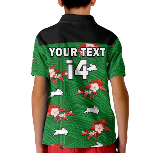 custom-text-and-number-rabbitohs-rugby-kid-polo-shirt-polynesian-tribal-mix-tropical-hawaiian-style