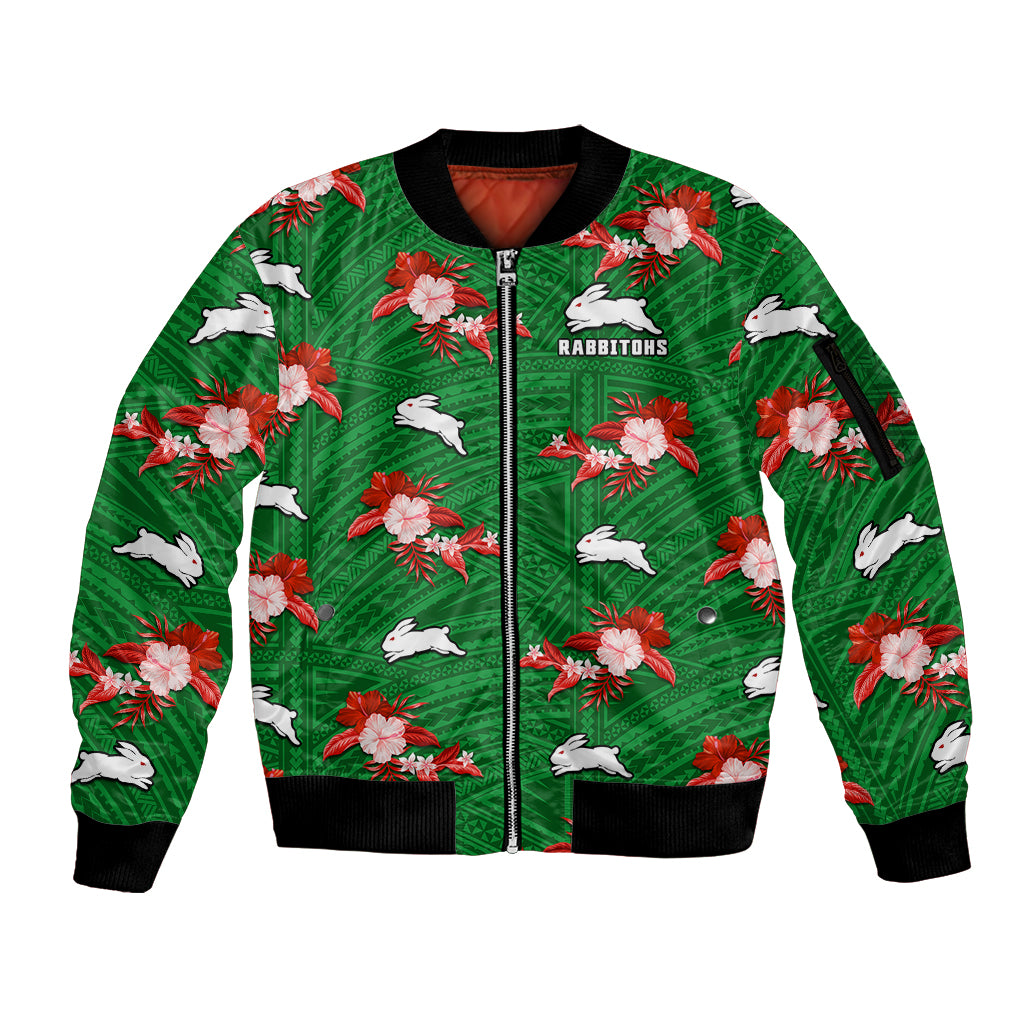 custom-text-and-number-rabbitohs-rugby-sleeve-zip-bomber-jacket-polynesian-tribal-mix-tropical-hawaiian-style