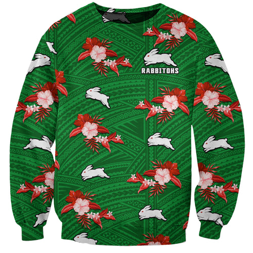 custom-text-and-number-rabbitohs-rugby-sweatshirt-polynesian-tribal-mix-tropical-hawaiian-style