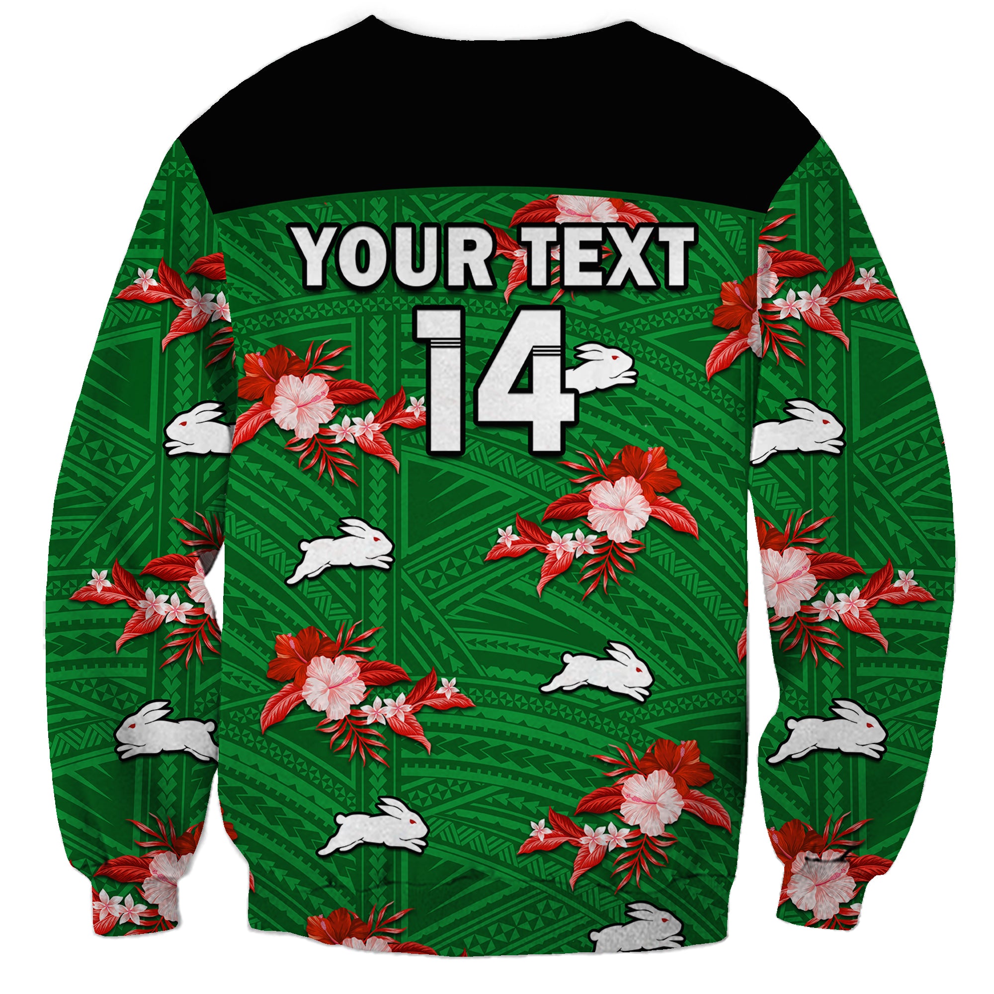 custom-text-and-number-rabbitohs-rugby-sweatshirt-polynesian-tribal-mix-tropical-hawaiian-style