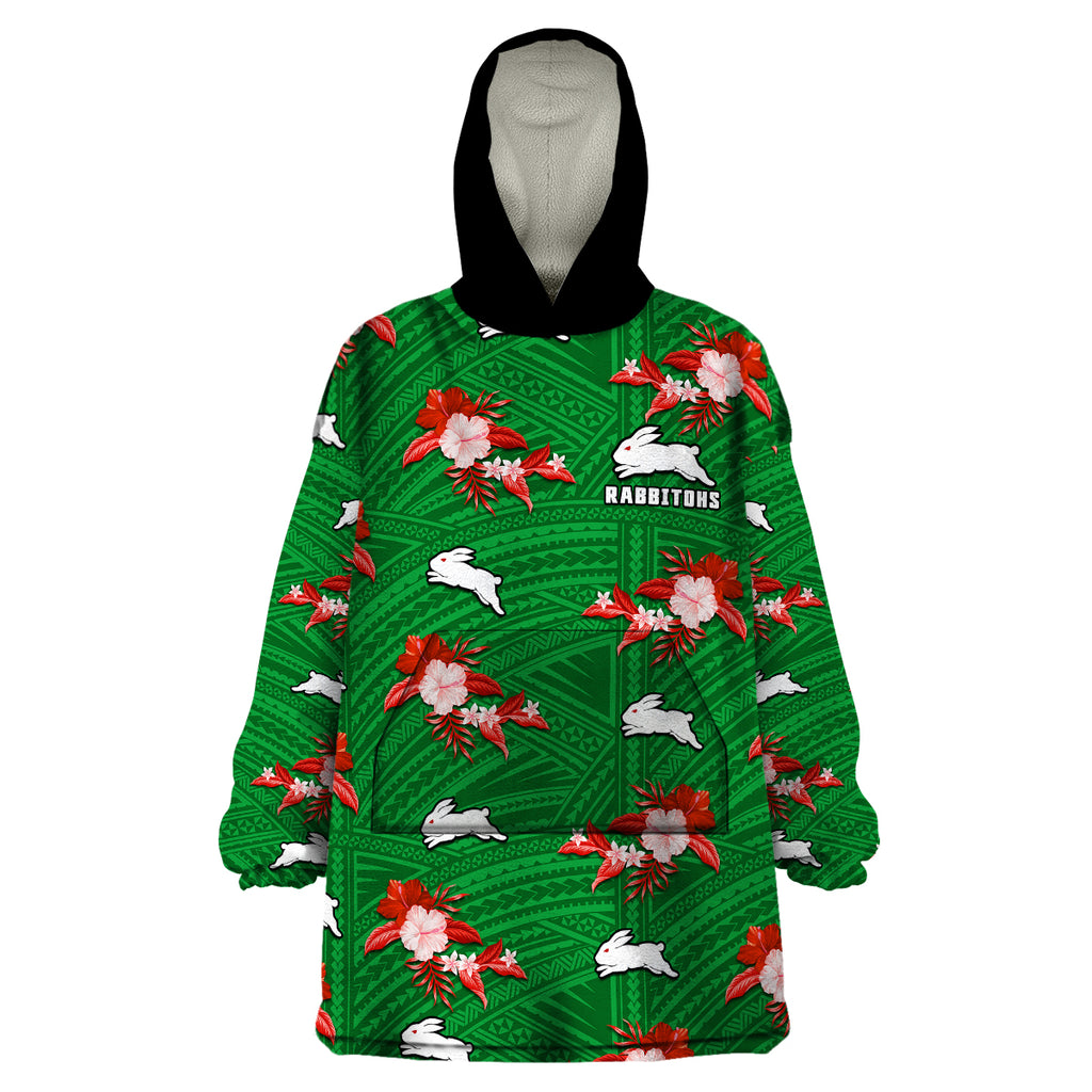 custom-text-and-number-rabbitohs-rugby-wearable-blanket-hoodie-polynesian-tribal-mix-tropical-hawaiian-style