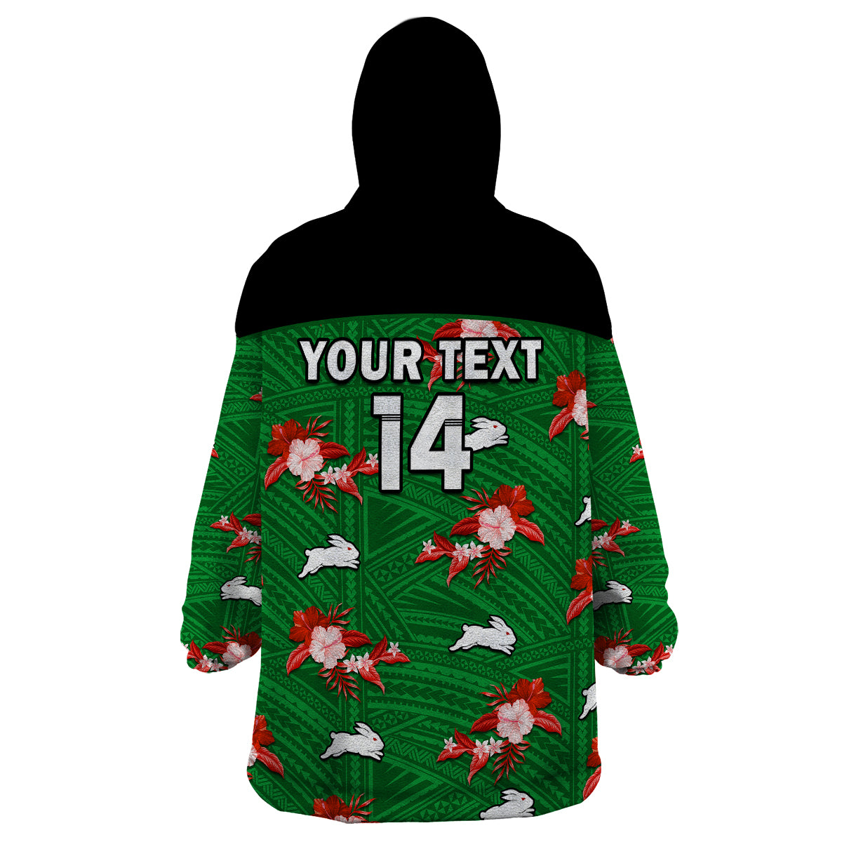 custom-text-and-number-rabbitohs-rugby-wearable-blanket-hoodie-polynesian-tribal-mix-tropical-hawaiian-style