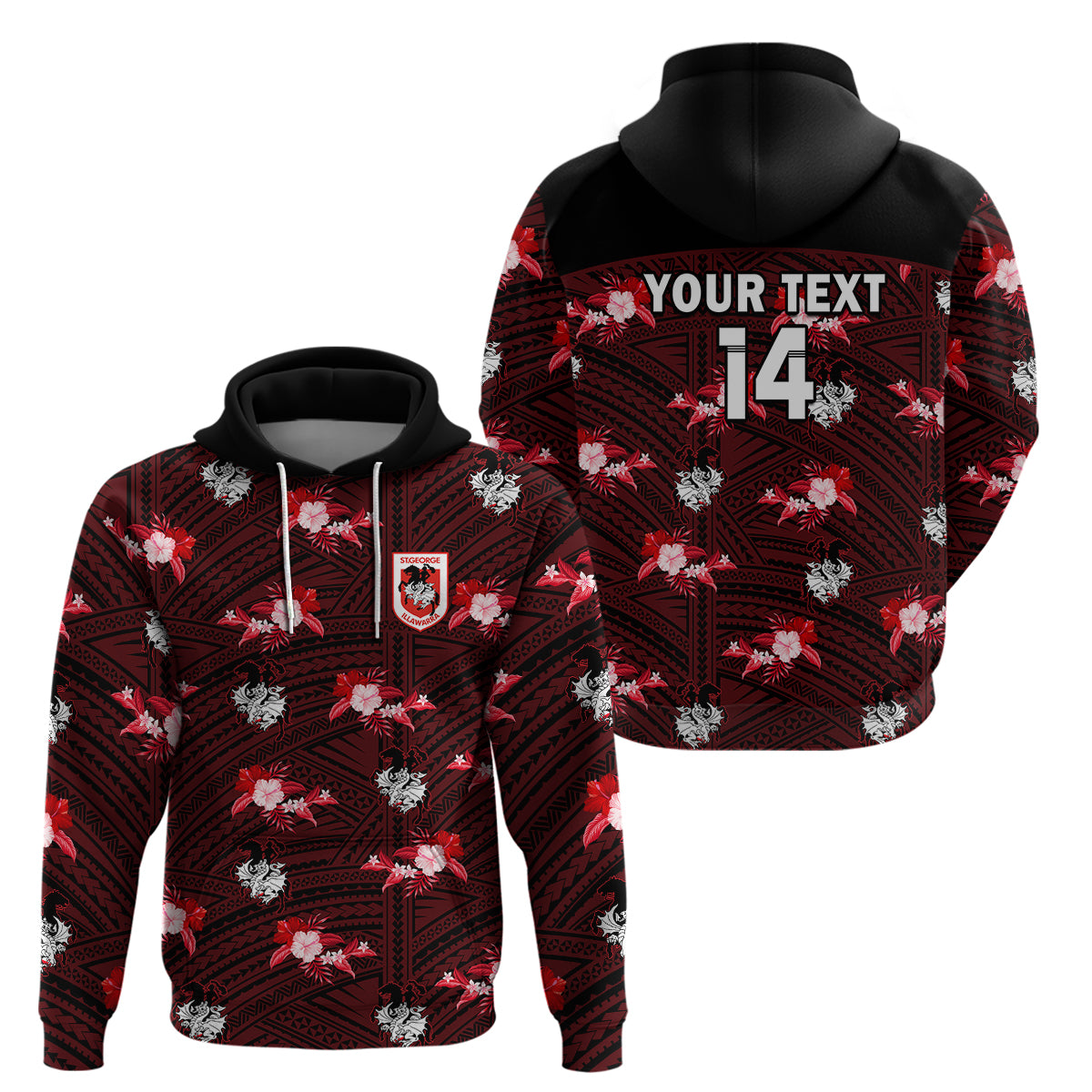 custom-text-and-number-dragons-rugby-hoodie-polynesian-tribal-mix-tropical-hawaiian-style