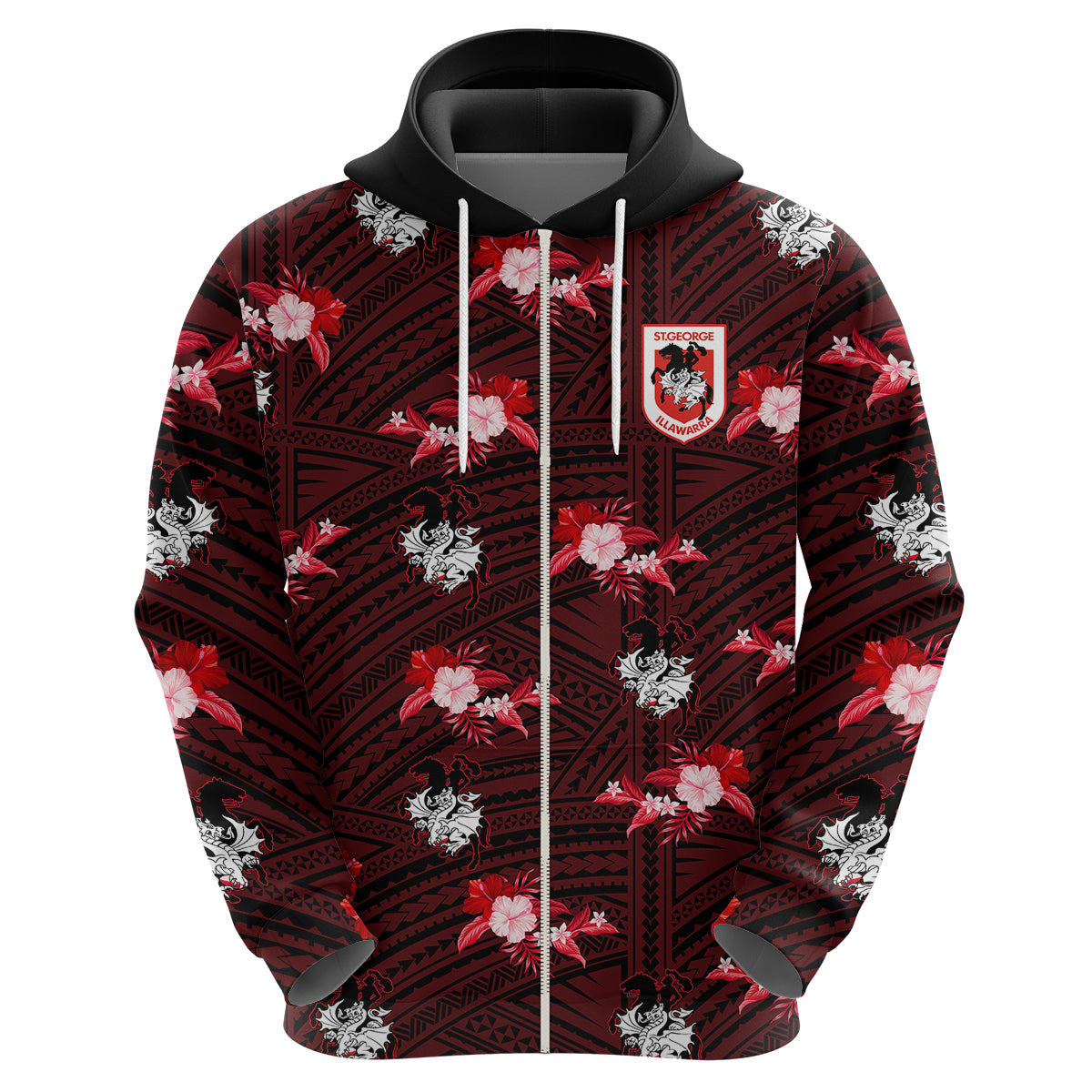 custom-text-and-number-dragons-rugby-hoodie-polynesian-tribal-mix-tropical-hawaiian-style