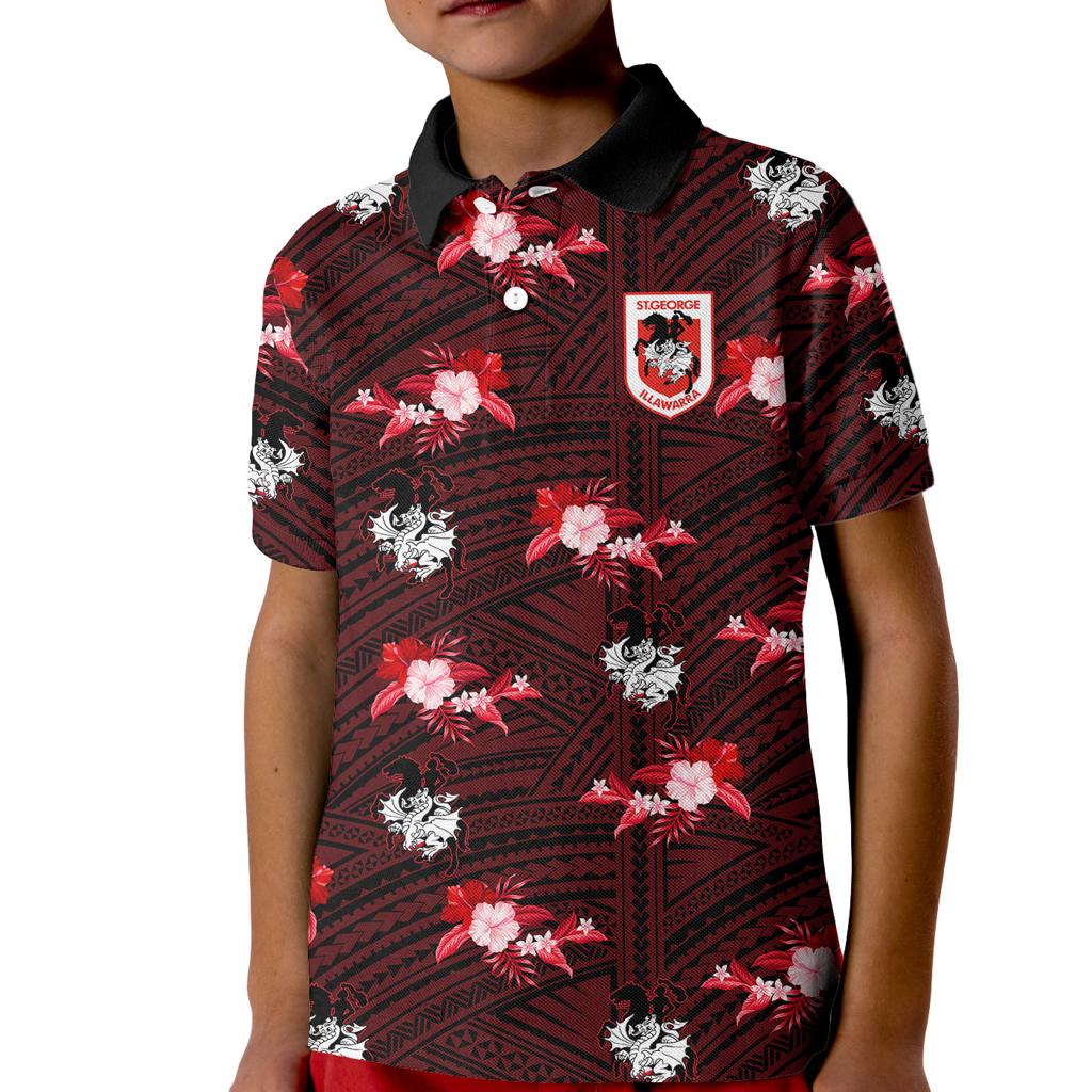 custom-text-and-number-dragons-rugby-kid-polo-shirt-polynesian-tribal-mix-tropical-hawaiian-style