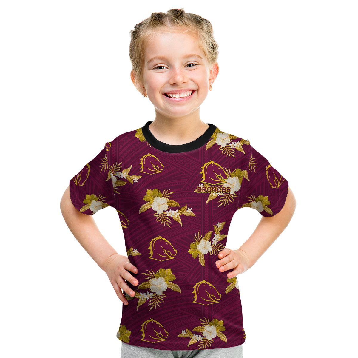 custom-text-and-number-broncos-rugby-kid-t-shirt-polynesian-tribal-mix-tropical-hawaiian-style