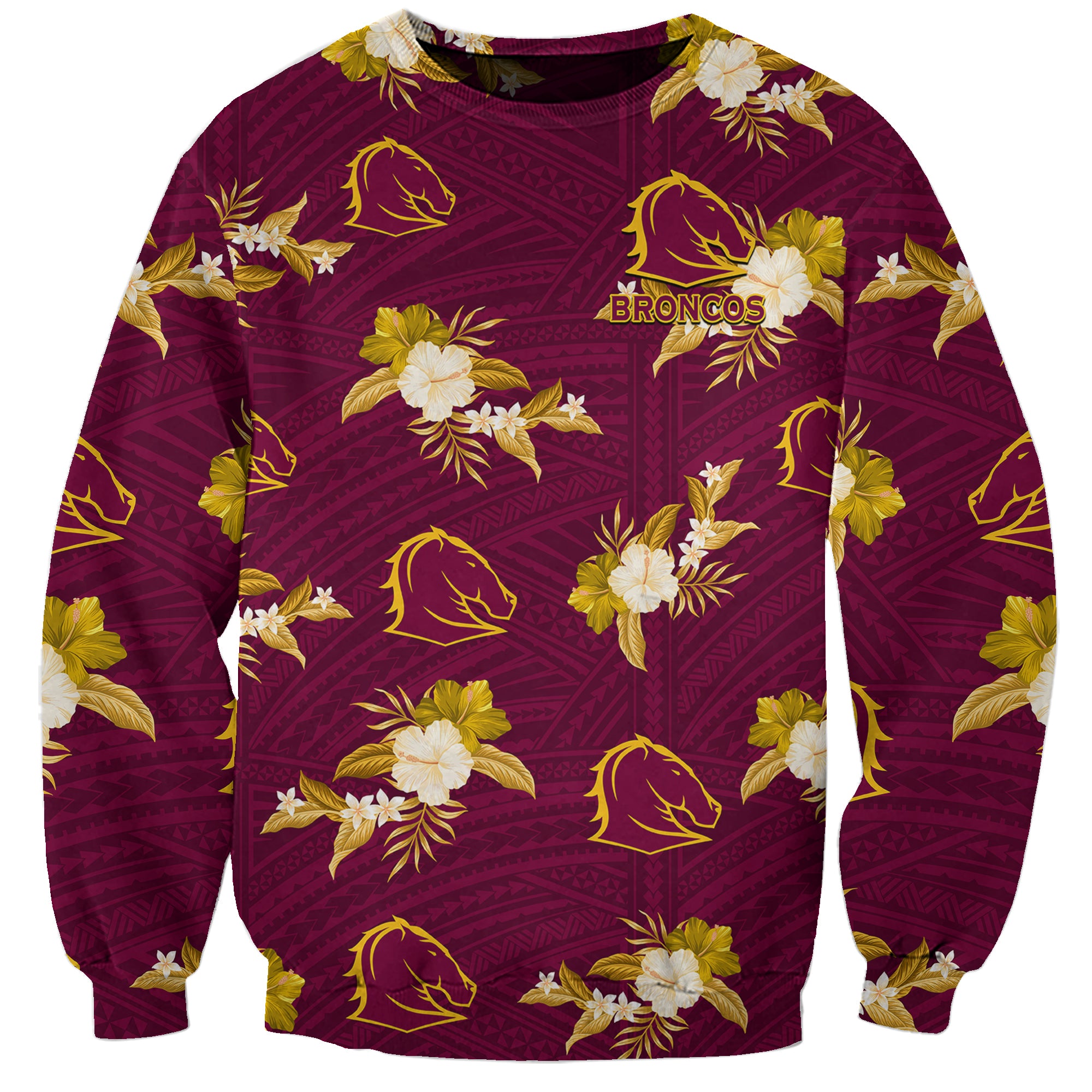 custom-text-and-number-broncos-rugby-sweatshirt-polynesian-tribal-mix-tropical-hawaiian-style