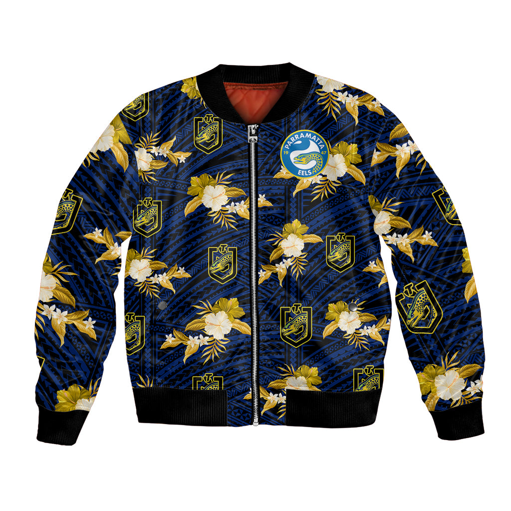 custom-text-and-number-parramatta-eels-rugby-bomber-jacket-polynesian-tribal-mix-tropical-hawaiian-style