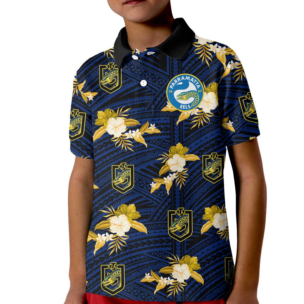 custom-text-and-number-parramatta-eels-rugby-kid-polo-shirt-polynesian-tribal-mix-tropical-hawaiian-style