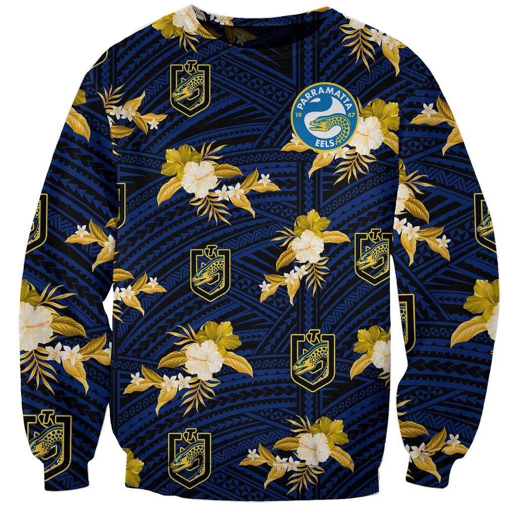 custom-text-and-number-parramatta-eels-rugby-sweatshirt-polynesian-tribal-mix-tropical-hawaiian-style