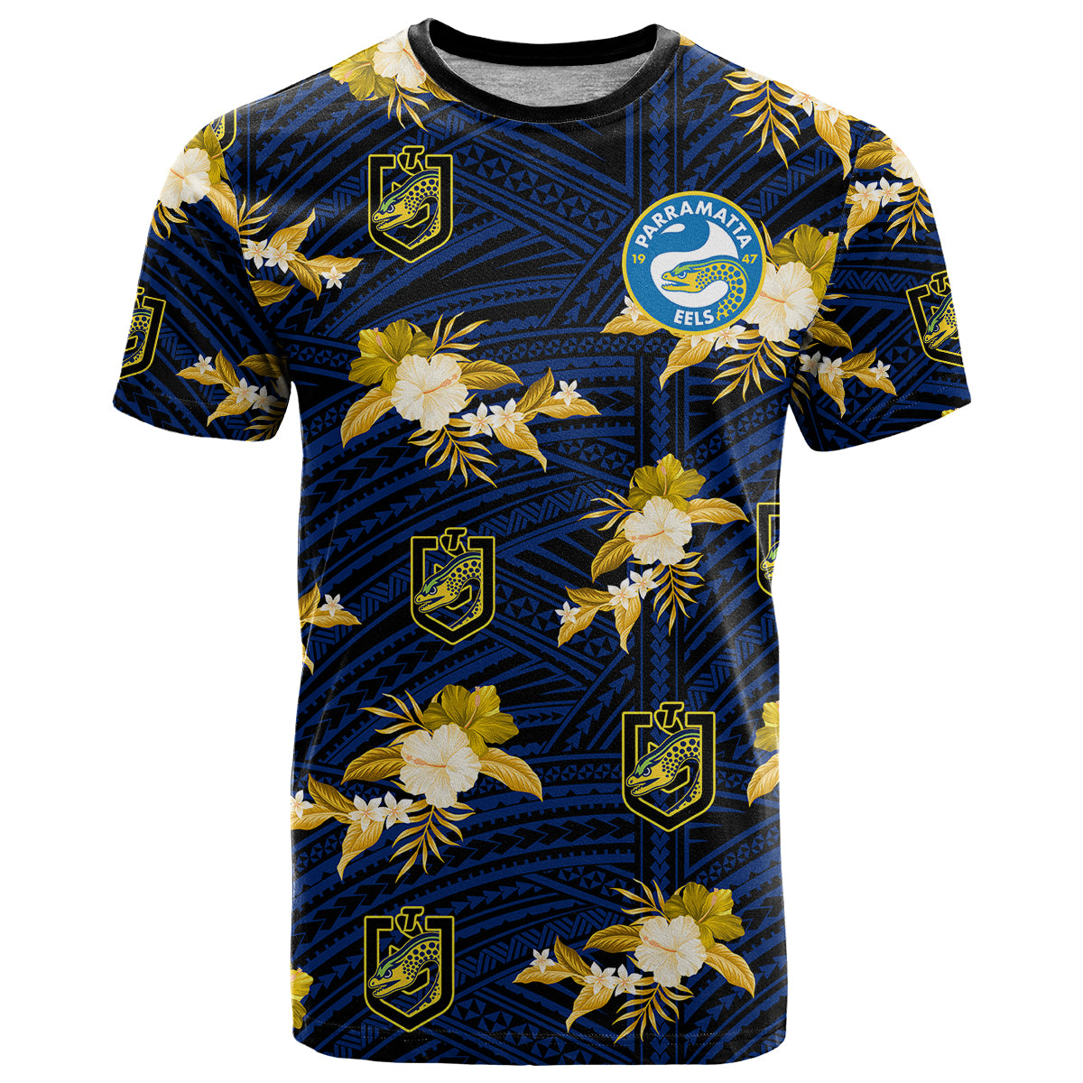 custom-text-and-number-parramatta-eels-rugby-t-shirt-polynesian-tribal-mix-tropical-hawaiian-style