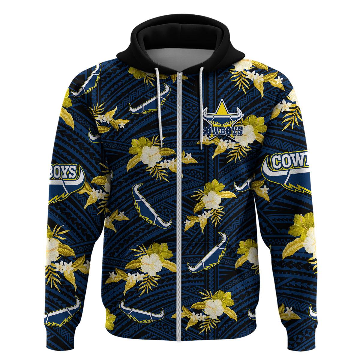 custom-text-and-number-cowboys-rugby-hoodie-polynesian-tribal-mix-tropical-hawaiian-blue-style
