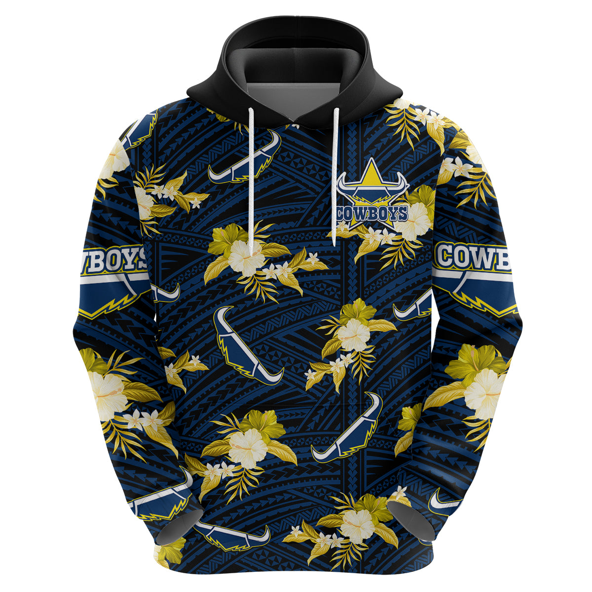 custom-text-and-number-cowboys-rugby-hoodie-polynesian-tribal-mix-tropical-hawaiian-blue-style