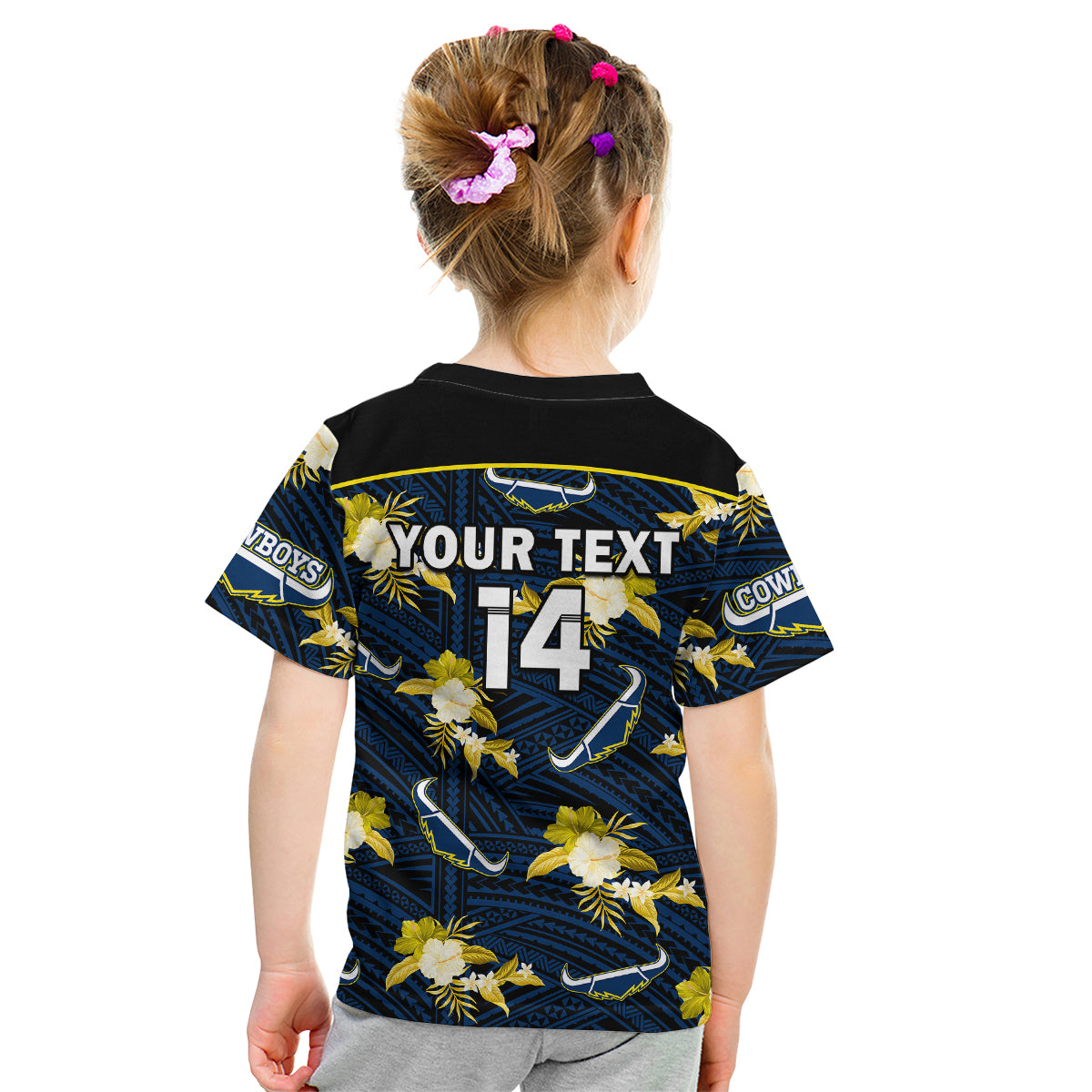 custom-text-and-number-cowboys-rugby-kid-t-shirt-polynesian-tribal-mix-tropical-hawaiian-blue-style