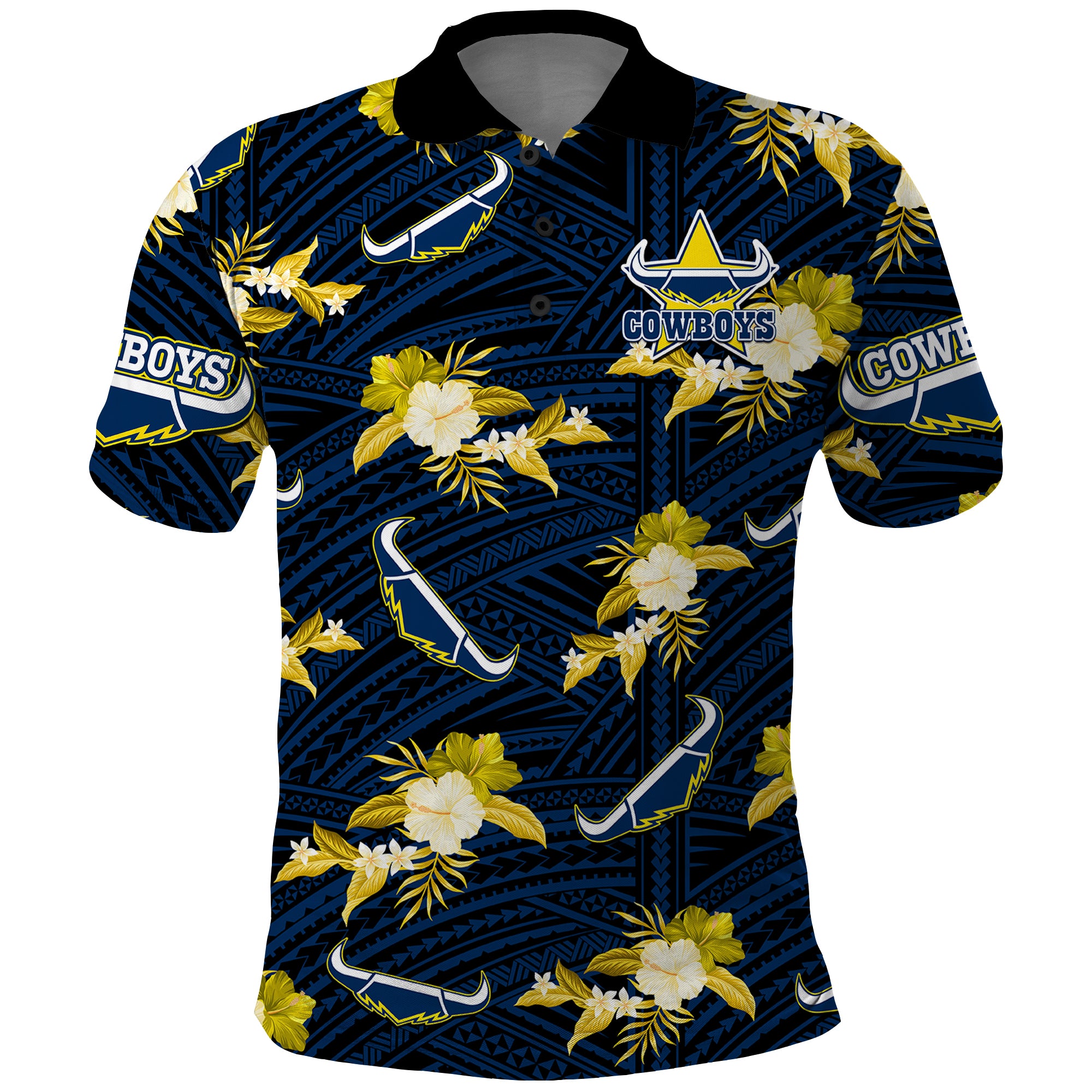 custom-text-and-number-cowboys-rugby-polo-shirt-polynesian-tribal-mix-tropical-hawaiian-blue-style