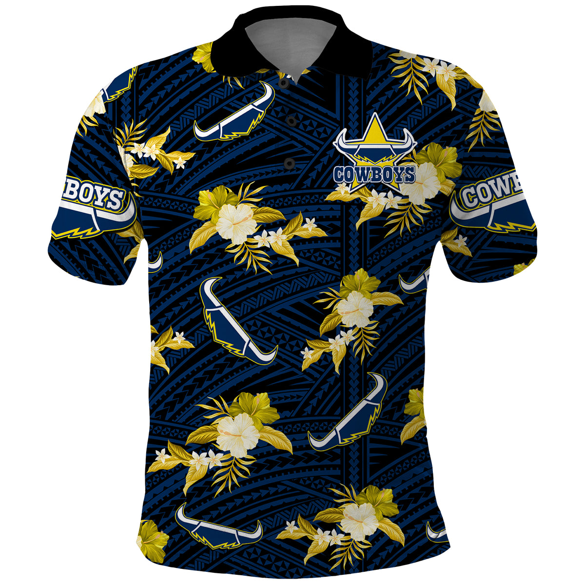custom-text-and-number-cowboys-rugby-polo-shirt-polynesian-tribal-mix-tropical-hawaiian-blue-style