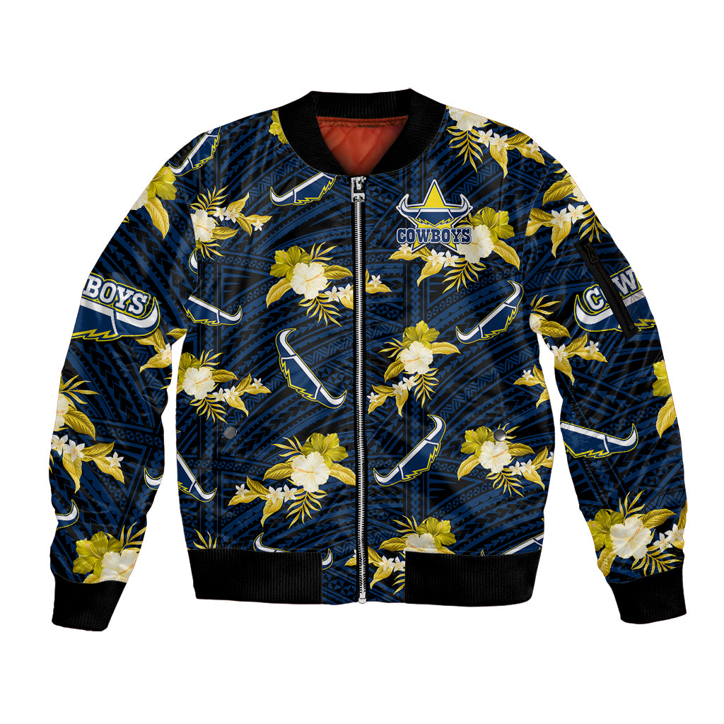 custom-text-and-number-cowboys-rugby-sleeve-zip-bomber-jacket-polynesian-tribal-mix-tropical-hawaiian-blue-style