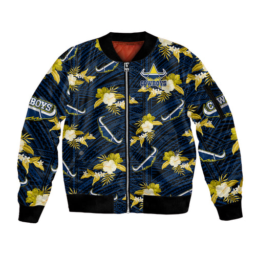 custom-text-and-number-cowboys-rugby-sleeve-zip-bomber-jacket-polynesian-tribal-mix-tropical-hawaiian-blue-style