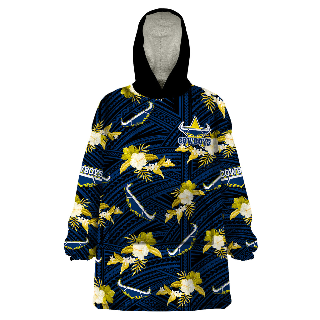 custom-text-and-number-cowboys-rugby-wearable-blanket-hoodie-polynesian-tribal-mix-tropical-hawaiian-blue-style