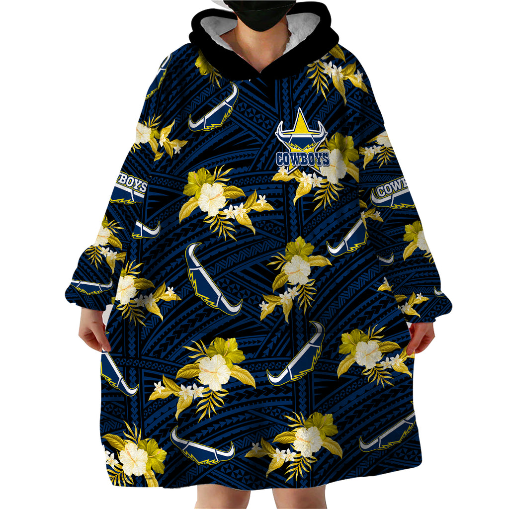 custom-text-and-number-cowboys-rugby-wearable-blanket-hoodie-polynesian-tribal-mix-tropical-hawaiian-blue-style