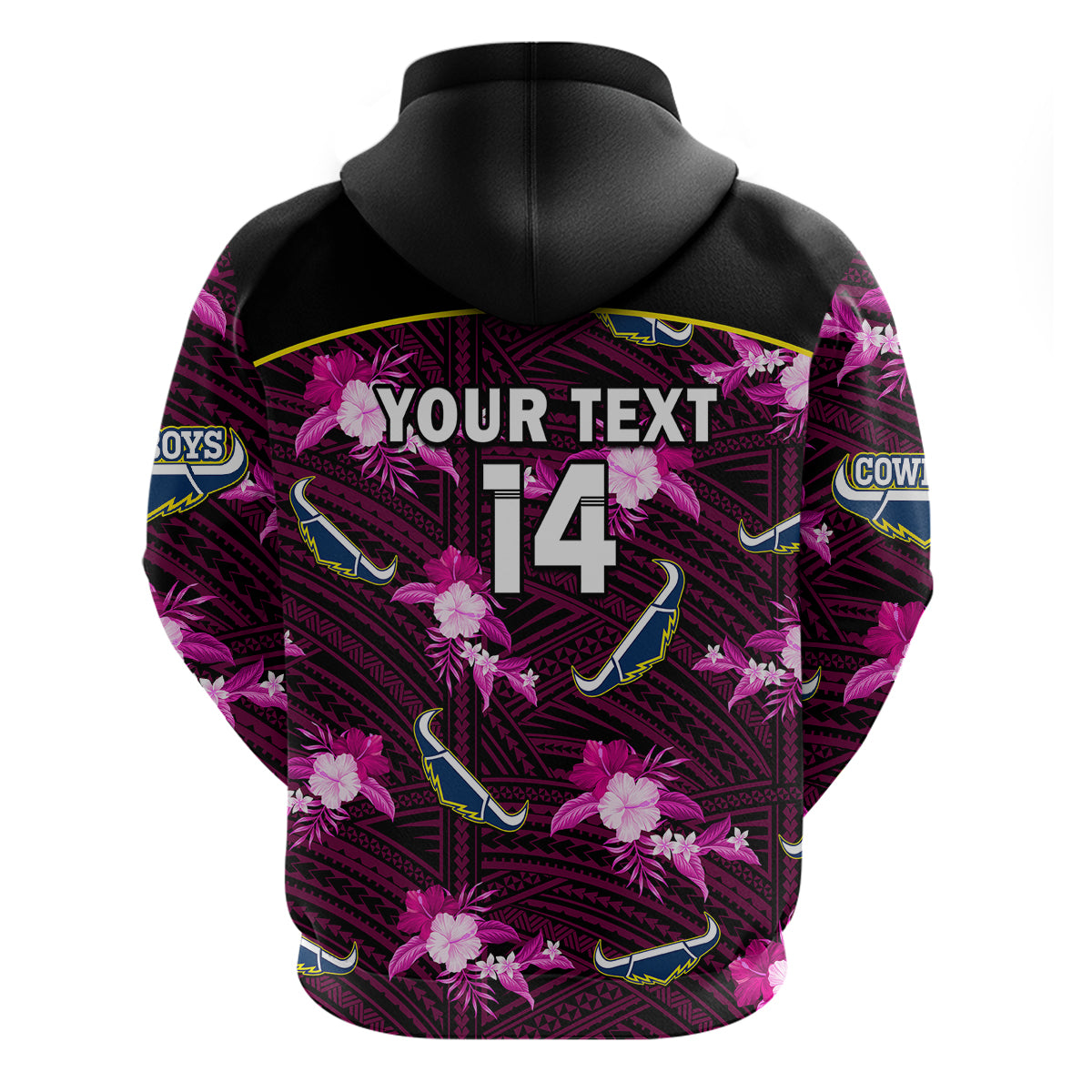 custom-text-and-number-cowboys-rugby-hoodie-polynesian-tribal-mix-tropical-hawaiian-pink-style