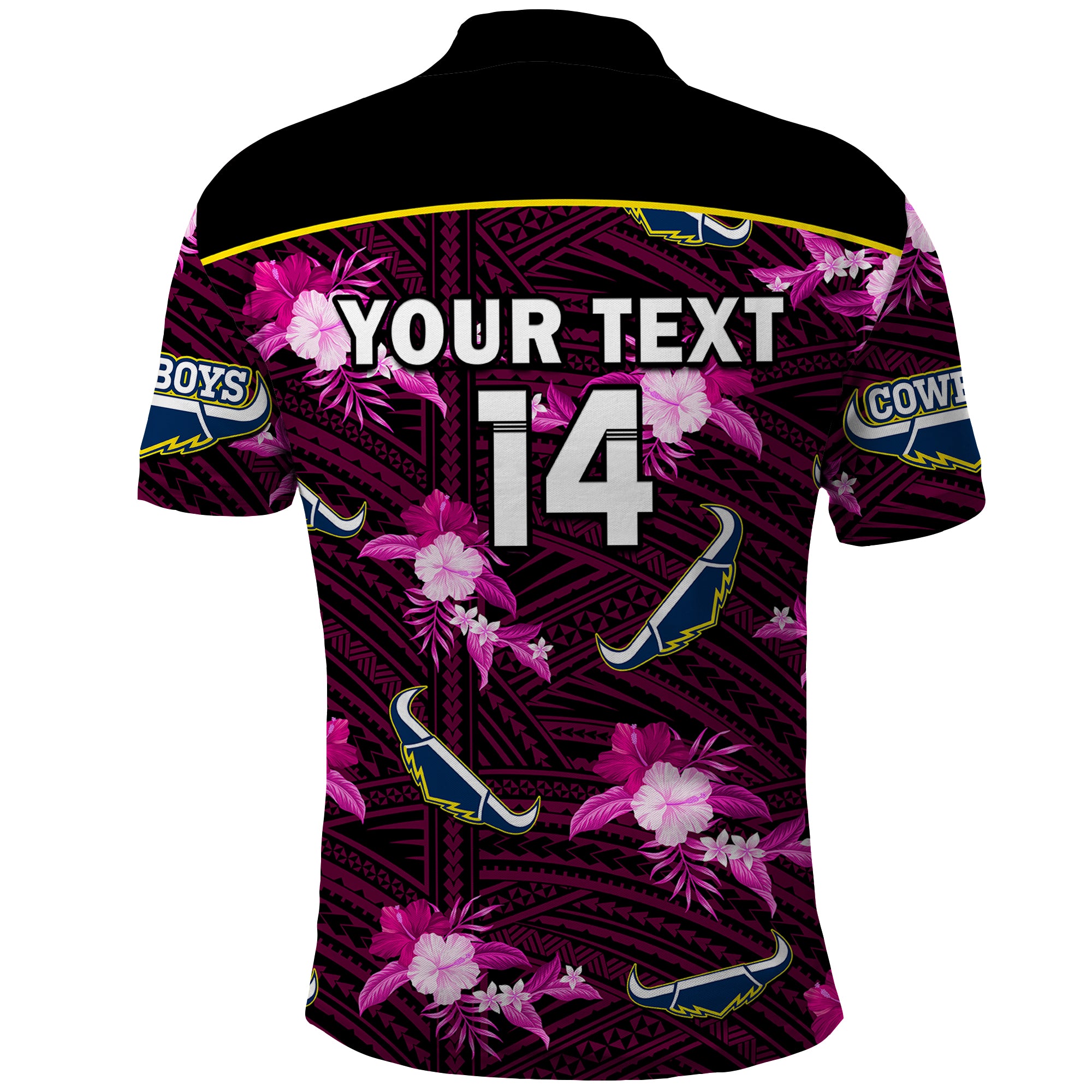 custom-text-and-number-cowboys-rugby-polo-shirt-polynesian-tribal-mix-tropical-hawaiian-pink-style