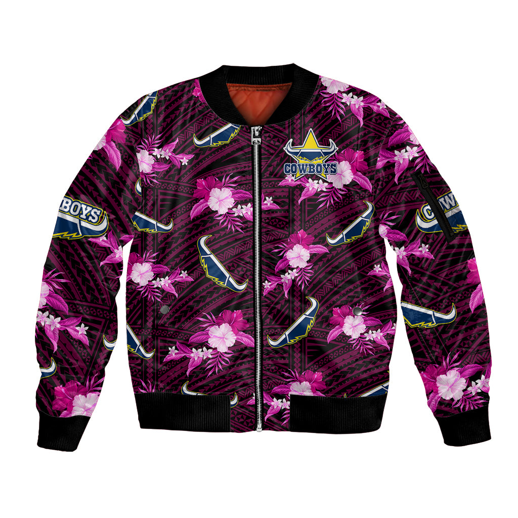 custom-text-and-number-cowboys-rugby-sleeve-zip-bomber-jacket-polynesian-tribal-mix-tropical-hawaiian-pink-style