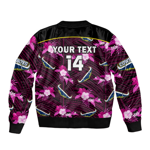 custom-text-and-number-cowboys-rugby-sleeve-zip-bomber-jacket-polynesian-tribal-mix-tropical-hawaiian-pink-style