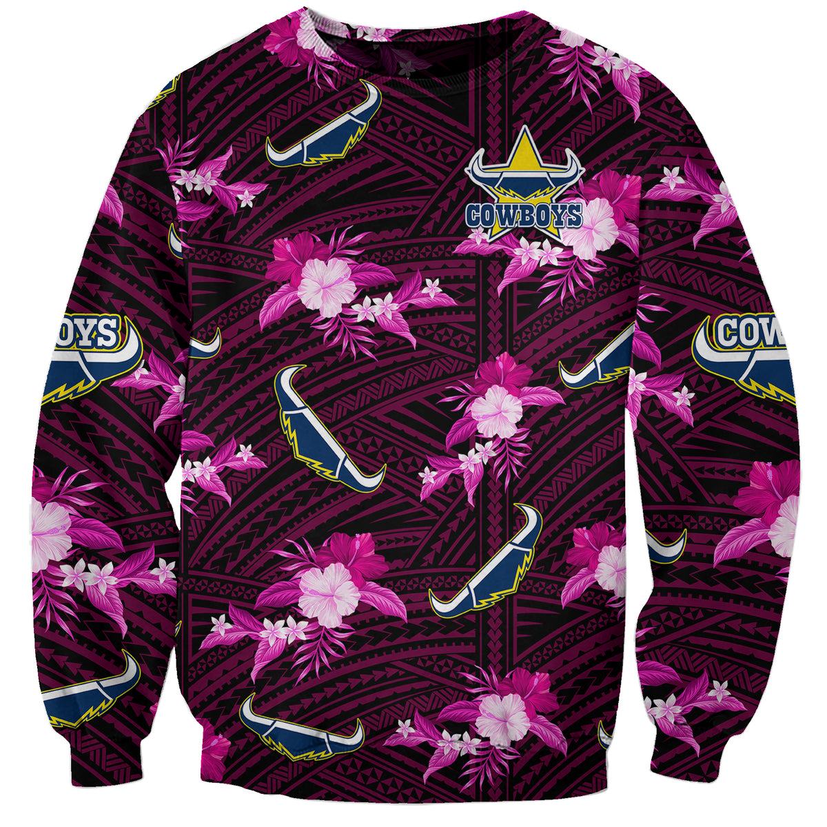custom-text-and-number-cowboys-rugby-sweatshirt-polynesian-tribal-mix-tropical-hawaiian-pink-style