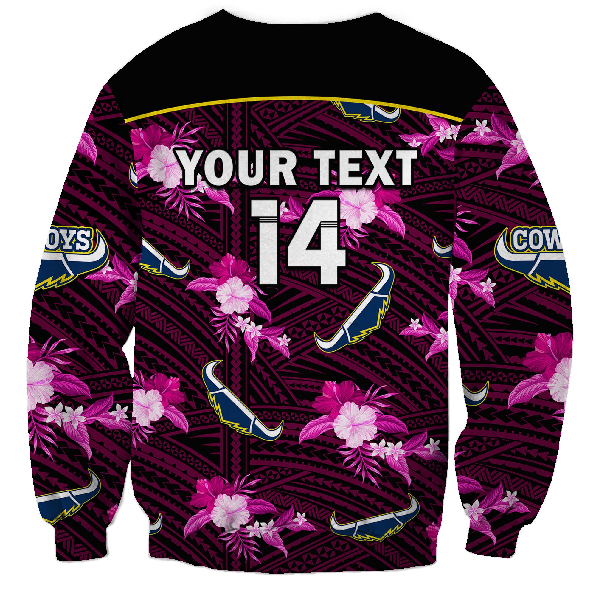 custom-text-and-number-cowboys-rugby-sweatshirt-polynesian-tribal-mix-tropical-hawaiian-pink-style